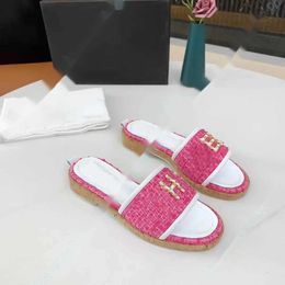 sandal for women designer slides gold chain fabic embroidery slipper classic indoor Leisure letter flat walk shoes