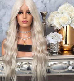 Selling Platinum Blonde Wig With Baby Hair 26 Inch Long Wavy Synthetic Lace Front Wig Glueless Heat Resistant Wigs For White W4170493