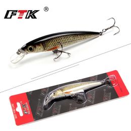 FTK 1pc Minnow Fishing Lure Laser Hard Artificial Bait 12g100mm Fishing Wobblers Crankbait Minnows 3D Eyes Fishing Tackle 240315