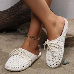 Slippers Flats Women Mules Shoes Casual Dress Lace Up Sandals Summer Beach 2024 Flip Flops Fashion Slides Mujer Zapatillas