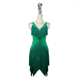 Stage Wear Green Latin DanceTassel Competition Costume Sexy Women's Backless Short Skirts Ballroom Practise Party Big Size Dress