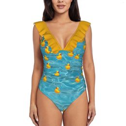 Womens Swimwear Rubber Ducky Heaven Ver.2 Women Ruffle One Piece Swimsuit Sexy Bodysuit Monokini Bathing Suit Duck Love Lover UW76