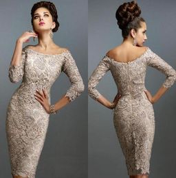 New Arrival Glamorous Knee Length Mother of the Bride Dresses 34 Sleeves Sheath Off Shoulder Lace Applique Mother of Groom Dresse8003667