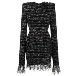 2024 Black Spring Long Sleeves O Neck Pulllover Tassel Knitted Women Dress Designer High End Womens Runway Dress 3153