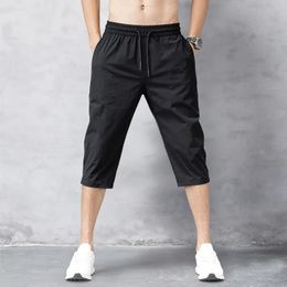 Mens Shorts Summer Breeches Thin Nylon 3/4 Length Trousers Male Bermuda Board Quick Drying Beach Black Mens Long Shorts 240315