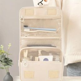 Storage Bags 1pc Beige Hanging Travel Toiletry Bag With Hook Portable Folding Cosmetic MakeUp Organiser For Women And Girls Birthday Gift