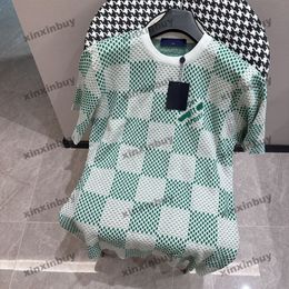 xinxinbuy Men designer Tee t shirt 2024 Italy Chessboard grid Knitted short sleeve cotton women Grey black white S-2XL