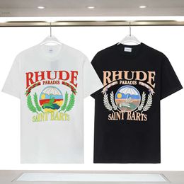 23ss Designers T Shirt Summer Europe RHUDE Polos American Stars Fashion Mens Tshirts Star Satin Cotton Casual T-shirt Women Men Tees Black White M-3xl 816