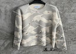 a Pullover Sweaters Crane Print Loose Warm Wool Crew Neck Knit Pullover for Men and Women Sweater2793413