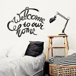 Welcome to our home Mirror Letter Acrylic Wall Stickers Living room Decoration Door Self adhesive stickers Home decor 240312