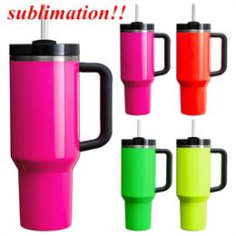 Sublimation 40oz NEON Colours tumbler blank 304 Stainless Steel silver underneath tumbler with handle straw