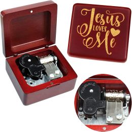 Boxes Sinzyo Jesus Loves Me Music Box Vintage Wood Musical Boxs Gift for Birthday Valentine's Day Christmas Day Wine Red