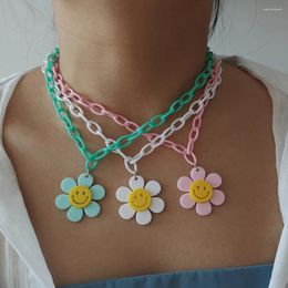 Pendant Necklaces ZX Large Sunflower Face Pendants Necklace For Women Handmade Acrylic Chain Chokers Girls Fashion Jewellery Wholesale