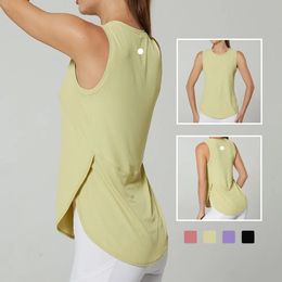 LU-1283 Kadın Spor Yeleği O boyun kolsuz taraf açık nefes alabilen hızlı kuru yoga gömlek Koşu Eğitimi Gevşek Fitness Giysileri Spor Tank Top