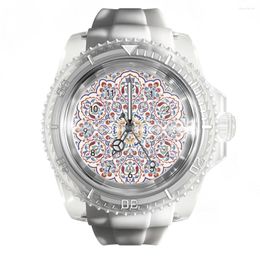 Wristwatches Fashion Transparent Silicone White Watch Geometric Mandala Men's And Women's Quartz Sports Watches