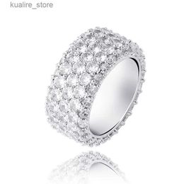 Cluster Rings S925 Sterling Silver 3A+ Cubic Zirconia Ring for Women Men Hip Hop Bling Iced Out 3 Rows CZ Rings Male Rapper Jewellery L240315