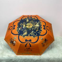 Women Designer Umbrellas 2024 New Orange Colour Automatic Umbrellas Carriages and Letters Pattern