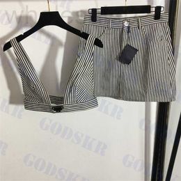 Two Piece Dress designer Striped Underwear Set With Triangle Badge Womens Denim Sexy Tank Top High Waisted Skirt MBVU