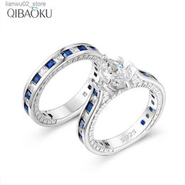 Wedding Rings 925 Sterling Silver Ring Fashion Luxury White Blue Zircon Ring Set Womens Exquisite Jewelry Gift Wedding Engagement Ring Q240315