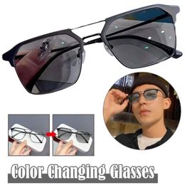 Sunglasses Men Handsome Color Changing Glasses 2 In 1 Blue Accessories Wear To Resistant Light Eyewear Comforta J1R9