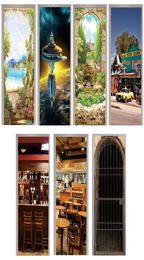 3D Door Sticker Arches Flower Seligman Coffee Gift Shop Animal Cage Restaurant Space Station Cafe Home Decoration Paste Lakeside5903355