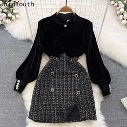 Casual Dresses 2024 Vestidos De Mujer Vintage Mini Contast Color Plaid Robe Femme Thicked Patchwork Bodycon Dress 7m996