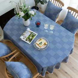 Table Cloth Linen Tablecloth With Lace Oval Plaid Square Pattern Ellipse Rustic Dining Home Textile Cover Farmhouse 200cm