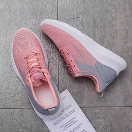 Sports Shoes Women's Spring and Autumn Flying Weaving Middle School Students' Outdoor Running White Leisure Travel