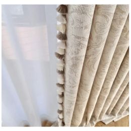 Curtains Modern Romantic French Luxury Curtains for Living Room Bedroom Beige Embroidery Chenille Curtain Blackout Curtains Lace Tulle