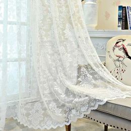 Curtains White Lace Tulle Curtains for Bedroom Floral Window Treatments EuropeanStyle Sheer Voile For Livingroom Kitchen Drape Girl Room