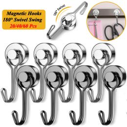 Rails 20/40/60Pcs Magnetic Hooks Swivel Swing Magnet Hooks Hanging Strong Magnetic Hooks Heavy Duty Neodymium Magnet Hooks forKitchen