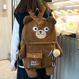 Kawaii Cord Bär Rucksäcke für süße Frauen Multipockets Schultaschen große Kapazität Rucksack Teenager Mädchen Tasche weiblich 240304