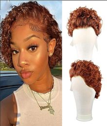 13x1 Pixie Curl Short Bob Lace Wigs Colour 350 Brazilian Human Hair For Black Women High7833070
