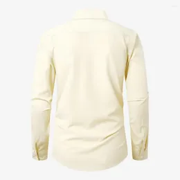 Men's Casual Shirts Polyester Fiber Men Top Contrast Color Slim Fit Shirt With Turn-down Collar Long Sleeve Single-breasted Design For