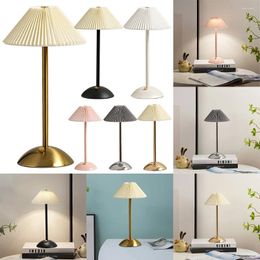 Table Lamps Decorative Lamp With Pleated Umbrella Lampshade Nordic Style Bedside Sleeping Light USB Charging 3 Color For Bedroom