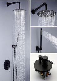 Bathroom Conceal Shower Accessories And Cold Mixer Set Mixing Shower Valve Rain And Hand Shower Head Set Black Color3882368