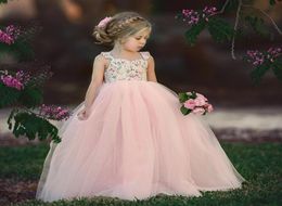 Princess kids girls pink flower Tutu dresses christening dress wedding party parade children girls prom dress sweet floral costume5931701