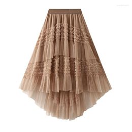 Skirts TIGENA Fashionable Irrgular Hem Maxi Tulle Skirt For Women 2024 Spirng Summer Elegant A Line High Waist Long Mesh Female