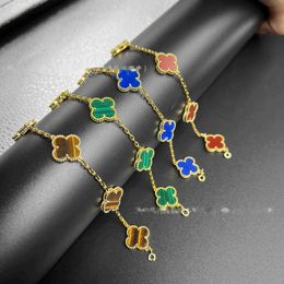V bangle High version Fanjia Four Leaf Grass Five Flower Bracelet Thick Plated 18k Gold Natural Jade Chalcedony Double sided Fritillaria Bracelet