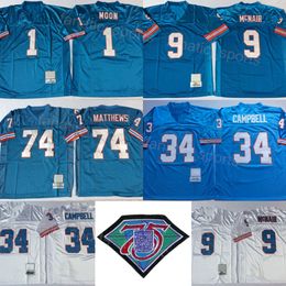 Retro Football Vintage 9 Steve McNair Jersey 74 Bruce Matthews 78 Cuyley Culp 34 Earl Campbell 1 Warren Moon 75th Anniversary Uniform Sewn On For Sport Fans Mens