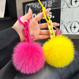 10cm/4" Soft Real Fox Fur Ball Pompom Charm Keychain Phone Pendant Keyring Gift Tassels