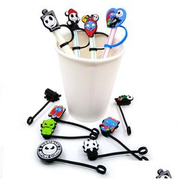 Drinking Straws Custom Before Christmas Sile St Toppers Accessories Er Charms Reusable Splash Proof Drinking Dust Plug Decorative 8Mm Dhebr