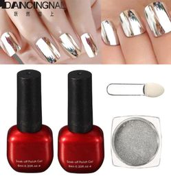 Whole 4pcsset Shinning Silver Mirror Glitter Powder Nail Art Magic Chrome Pigment Dust Base Coat Top Coat UV Gel Kit With Br7105742