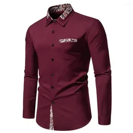 Men's Casual Shirts Men Regular Fit Shirt Collar Retro Style Spring/fall With Contrast Color Print Single-breasted Design Slim