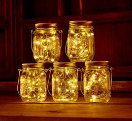 Solar Powered LED Mason Jars Light Up Lid 20leds String Fairy Star Lights Screw on Lids for Mason Glass Jars Christmas Garden Ligh7428632