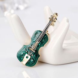 Enamel Violin Brooch Green Guitar Shaped Rhinestone Brooches Formal Wear Corsage Pins Fashion Women Jewellery