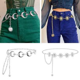 Belts Gold Chain Belt Female Waist Moon Sun Metal Belts For Women Punk Dress Waistband Gothic Jeans Accessory Long Ketting RiemY240315