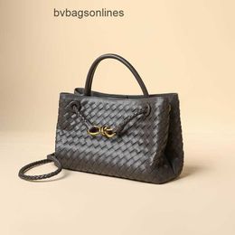 Original Bottegs Venetas Andiamo Bag Handmade woven handbag with niche design for women in 2024 carrying large capacity metal rope buckle crossbody tote