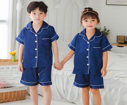 Retail Children Silk Pajamas Summer Pajamas For Girls Kids Pyjamas Softy Boys Sleepwear Baby Clothing Kids Pajama Set7254271
