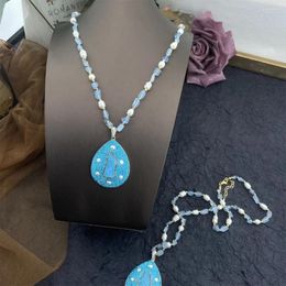 Pendant Necklaces Vintage Blue Pink Crystal Freshwater Beads Rose For Women's Girl Gift Sweater Chain Party Jewelry Accessories